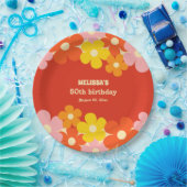 レトロカラフルオレンジボホフラワー50誕生日 ペーパープレート (パーティー)