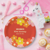 レトロカラフルオレンジボホフラワー50誕生日 ペーパープレート (パーティー)