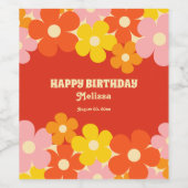 レトロカラフルオレンジボホフラワー50誕生日 ワインラベル (シングルラベル)