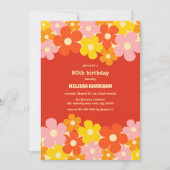 レトロカラフルオレンジボホフラワー50誕生日 招待状 (正面)