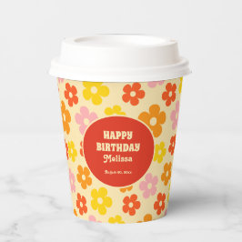 レトロカラフルオレンジボホフラワー50誕生日 紙コップ