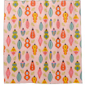 レトロカラフルオーナメントクリスマスパターン シャワーカーテン (正面)