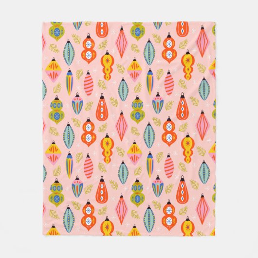 レトロカラフルオーナメントクリスマスパターン フリースブランケット (正面)