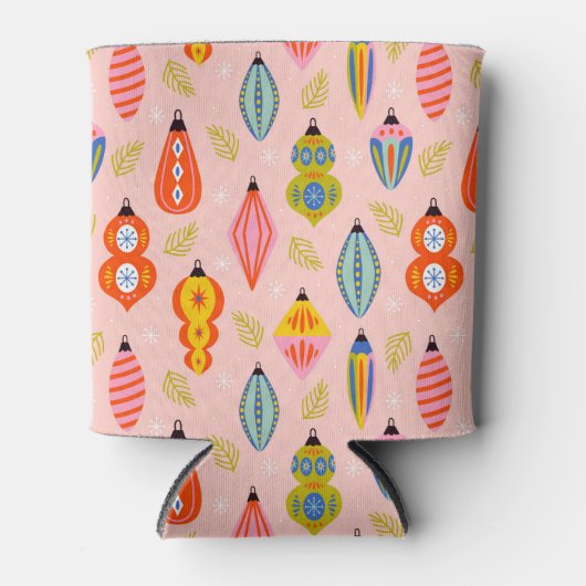 レトロカラフルオーナメントクリスマスパターン 缶クーラー (正面)