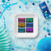 レトロカラフルカセットテープ ペーパープレート (パーティー)