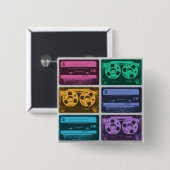 レトロカラフルカセットテープ 缶バッジ (正面&裏面)