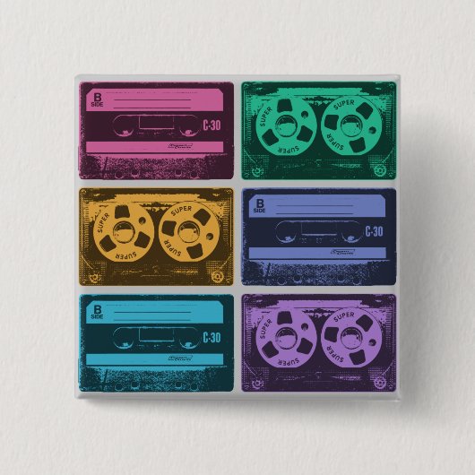 レトロカラフルカセットテープ 缶バッジ (正面)