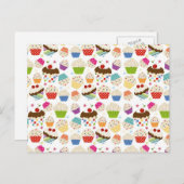 レトロカラフルカップケーキパターン ポストカード (正面/裏面)