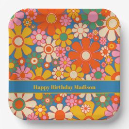 レトロカラフルガーデン60s 70s花柄 ペーパープレート