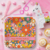 レトロカラフルガーデン60s 70s花柄 ペーパープレート (パーティー)