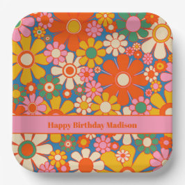 レトロカラフルガーデン60s 70s花柄 ペーパープレート