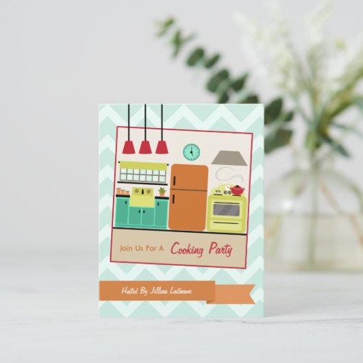 レトロカラフルキッチン料理パーティー招待状 招待状 (スタンド正面)