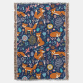 レトロカラフルキツネと花柄 スローブランケット (正面縦)