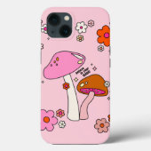 レトロカラフルキノコと花ピンク Case-Mate iPhoneケース (裏面)