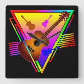レトロカラフルギター スクエア壁時計 (正面)
