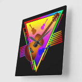 レトロカラフルギター スクエア壁時計 (傾斜)