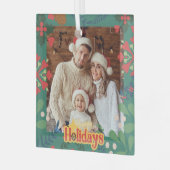 レトロカラフルクモダンリスマスボタニカルカード ガラスオーナメント (正面左)