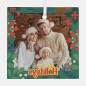 レトロカラフルクモダンリスマスボタニカルカード ガラスオーナメント (裏面)