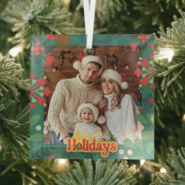 レトロカラフルクモダンリスマスボタニカルカード ガラスオーナメント