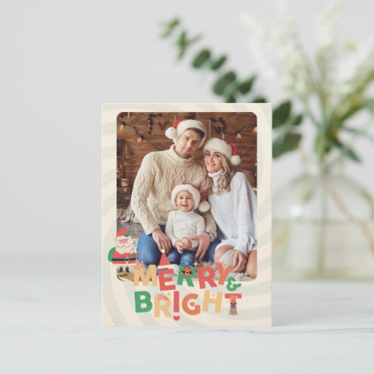 レトロカラフルクモダンリスマスボタニカルカード シーズンポストカード (スタンド正面)