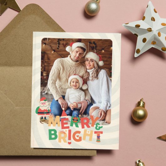 レトロカラフルクモダンリスマスボタニカルカード シーズンポストカード