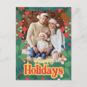 レトロカラフルクモダンリスマスボタニカルカード ポストカード (正面)