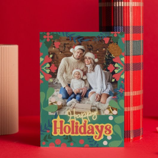 レトロカラフルクモダンリスマスボタニカルカード ポストカード