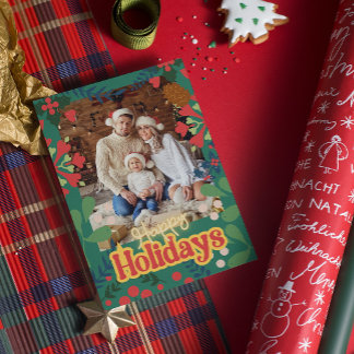 レトロカラフルクモダンリスマスボタニカルカード 招待状