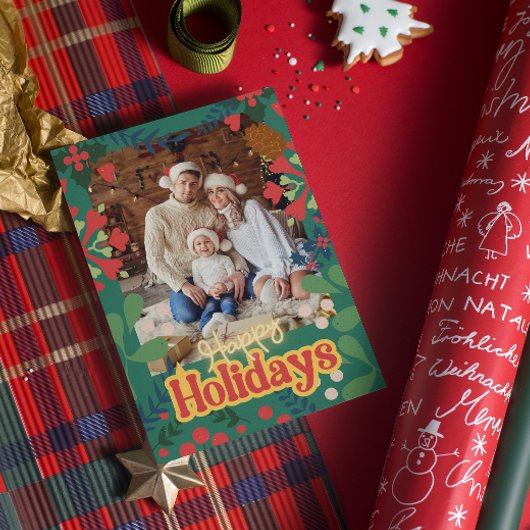 レトロカラフルクモダンリスマスボタニカルカード 招待状