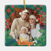 レトロカラフルクモダンリスマス植物学 セラミックオーナメント (正面)