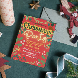 レトロカラフルクモダンリスマス植物学 招待状