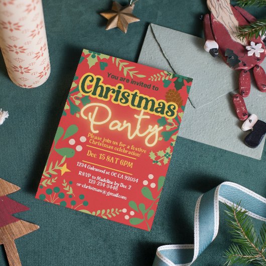 レトロカラフルクモダンリスマス植物学 招待状