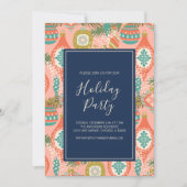 レトロカラフルクリスマスオーナメントホリデーパーティー 招待状 (正面)