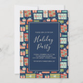 レトロカラフルクリスマスギフトボックスホリデーパーティー 招待状 (正面)