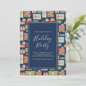 レトロカラフルクリスマスギフトボックスホリデーパーティー 招待状 (スタンド正面)