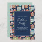 レトロカラフルクリスマスギフトボックスホリデーパーティー 招待状 (正面/裏面)