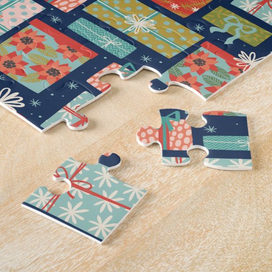 レトロカラフルクリスマスギフトボックスホリデー ジグソーパズル (側面)