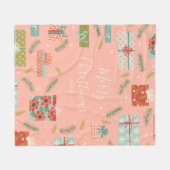 レトロカラフルクリスマスギフトボックスホリデー フリースブランケット (正面(横))