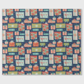 レトロカラフルクリスマスギフトボックスホリデー ラッピングペーパー (フラット)