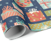 レトロカラフルクリスマスギフトボックスホリデー ラッピングペーパー (ロールコーナー)