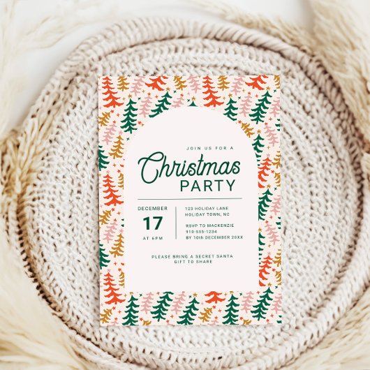 レトロカラフルクリスマスツリーパーティの招待状 招待状