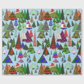 レトロカラフルクリスマスツリー ラッピングペーパー (フラット)