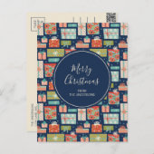 レトロカラフルクリスマスプレゼント シーズンポストカード (正面/裏面)