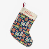 レトロカラフルクリスマスプレゼント スモールクリスマスストッキング (正面 (吊り時))