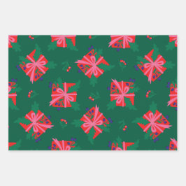 レトロカラフルクリスマスラッピング紙 ラッピングペーパーシート