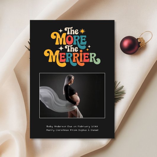 レトロカラフルクリスマス妊娠ブラック シーズンカード