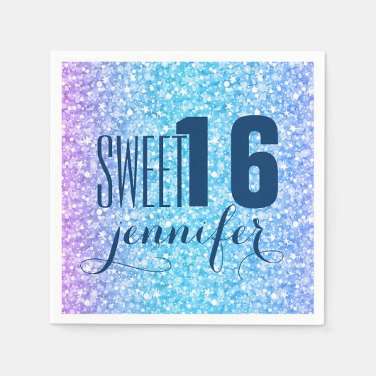 レトロカラフルグリッター及びキラキラ スタンダードカクテルナプキン (正面)