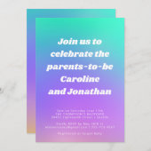 レトロカラフルグリーンパープルグラディエント赤ちゃんシャワー 招待状 (正面/裏面)