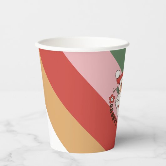 レトロカラフルグルービーと明るいクリスマス 紙コップ (正面)