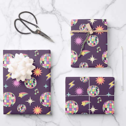 レトロカラフルグルービーディスコパターン ラッピングペーパーシート (正面)